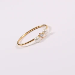 Jewelry Wholesale Trendy Stainless Steel 18K Gold Plated Pearl Rings For Women Non Tarnish Jewelry