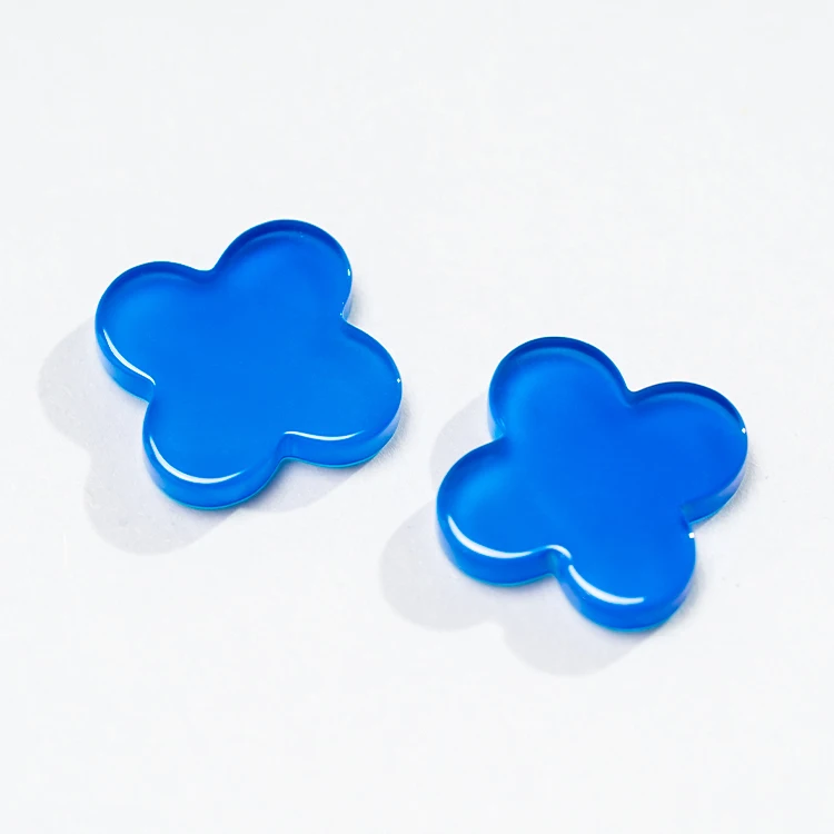 Redleaf Excellent Quality 13x13x2mm Natural Blue Agate Gemstone Four Leaf Clover Loose Stone For Making Jewelry