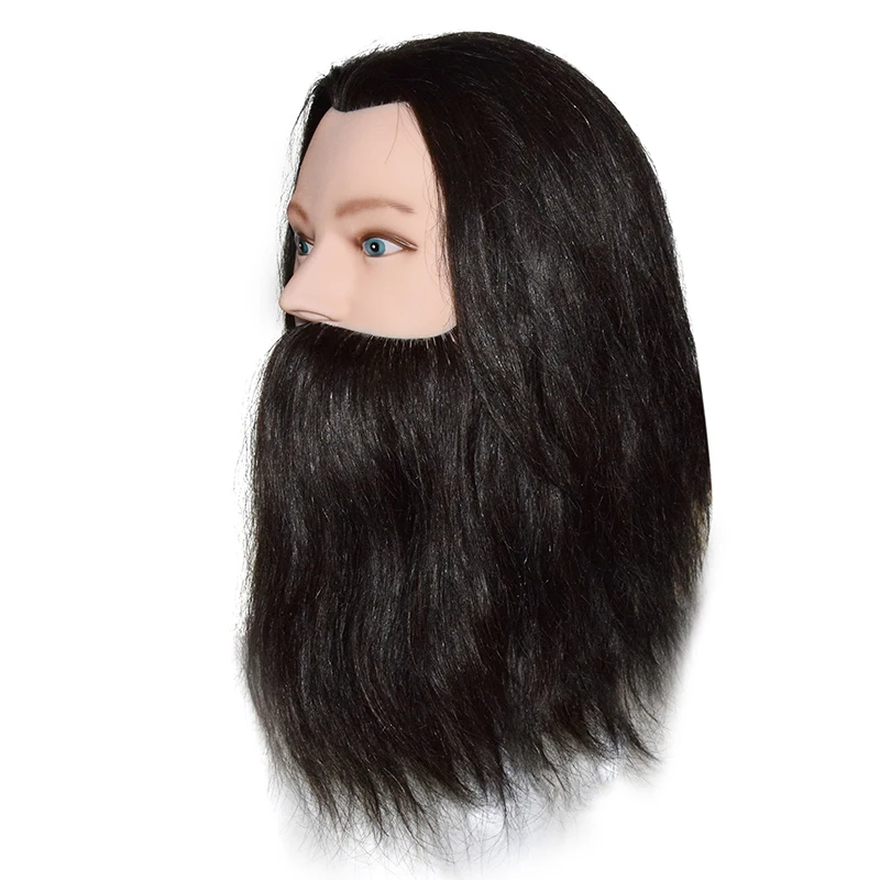 100% Real Human Hair Men Hairdressing Training Head Cutting Practice Mannequin Head with Big Beard For Salon