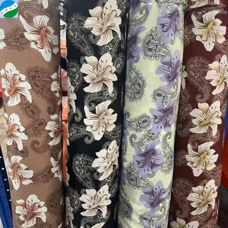 good selling big quantity 100% polyester fabric spandex moss crepe print stock fabric from shaoxing telas de china