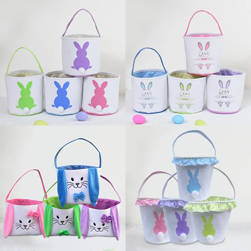 2022 Personalized Easter Basket Bunny Ear Eggs Tote Bag Candy Gift Bag Canvas Rabbit Easter Bucket for Kid Easter Decorations