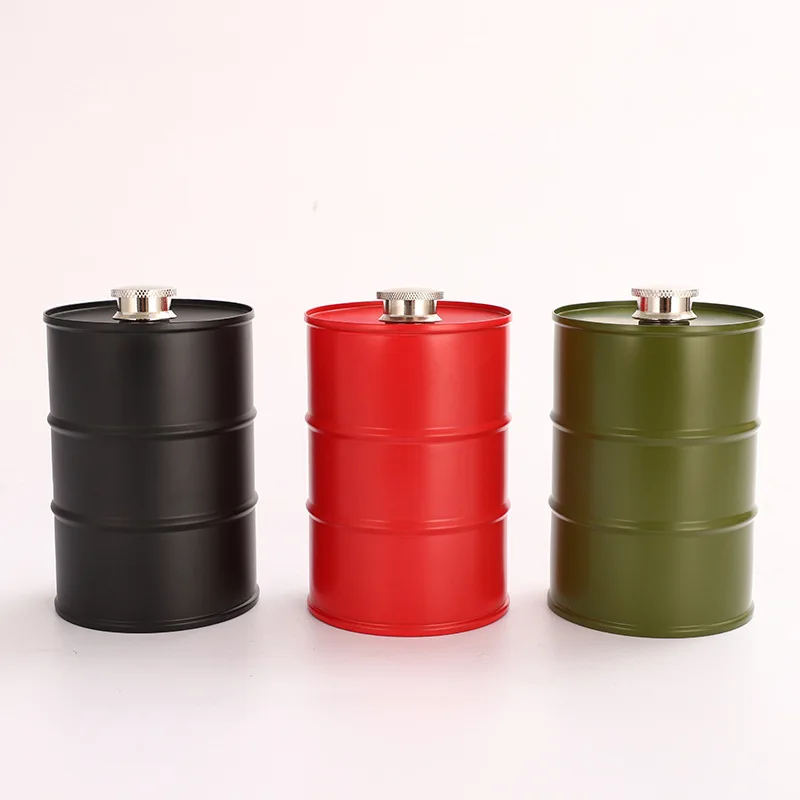 Wholesale 400ml 750ml Alcohol Hip Flask Cylindrical Can Whisky Wine Pot Bottle Portable Gift Box Set Stainless Steel Round Cans