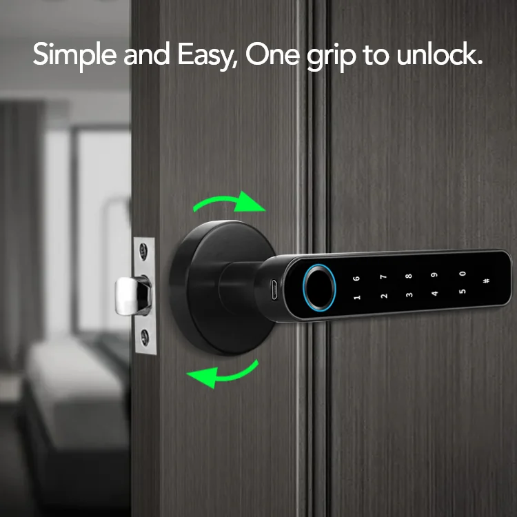 Slim Design Security Keyless Door Lock Biometric Fingerprint Digital Keypad Electronic WiFi Tuya Handle Smart Door Lock