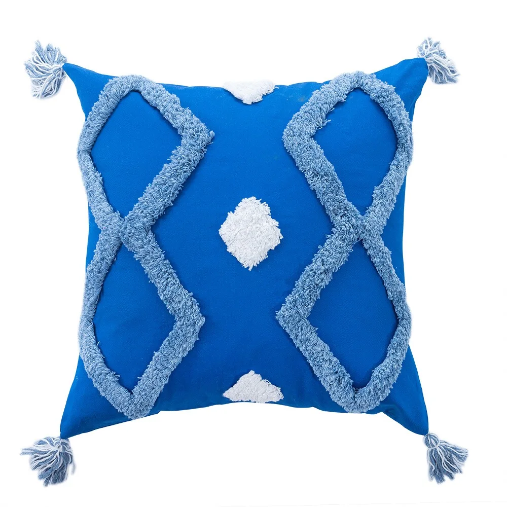 
Household Decorative boho blue embroidery bohemian macrame pillow decor cotton cushion covers with Tassels 