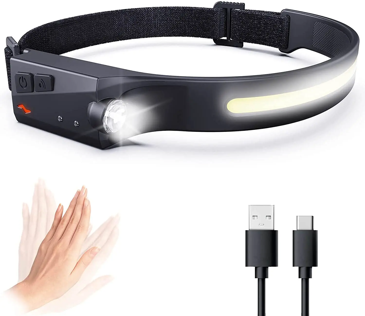 UMIONE Outdoor Night Running Rechargeable COB Head Lamp Forehead Flashlight LED Wide Beam Light With Movement