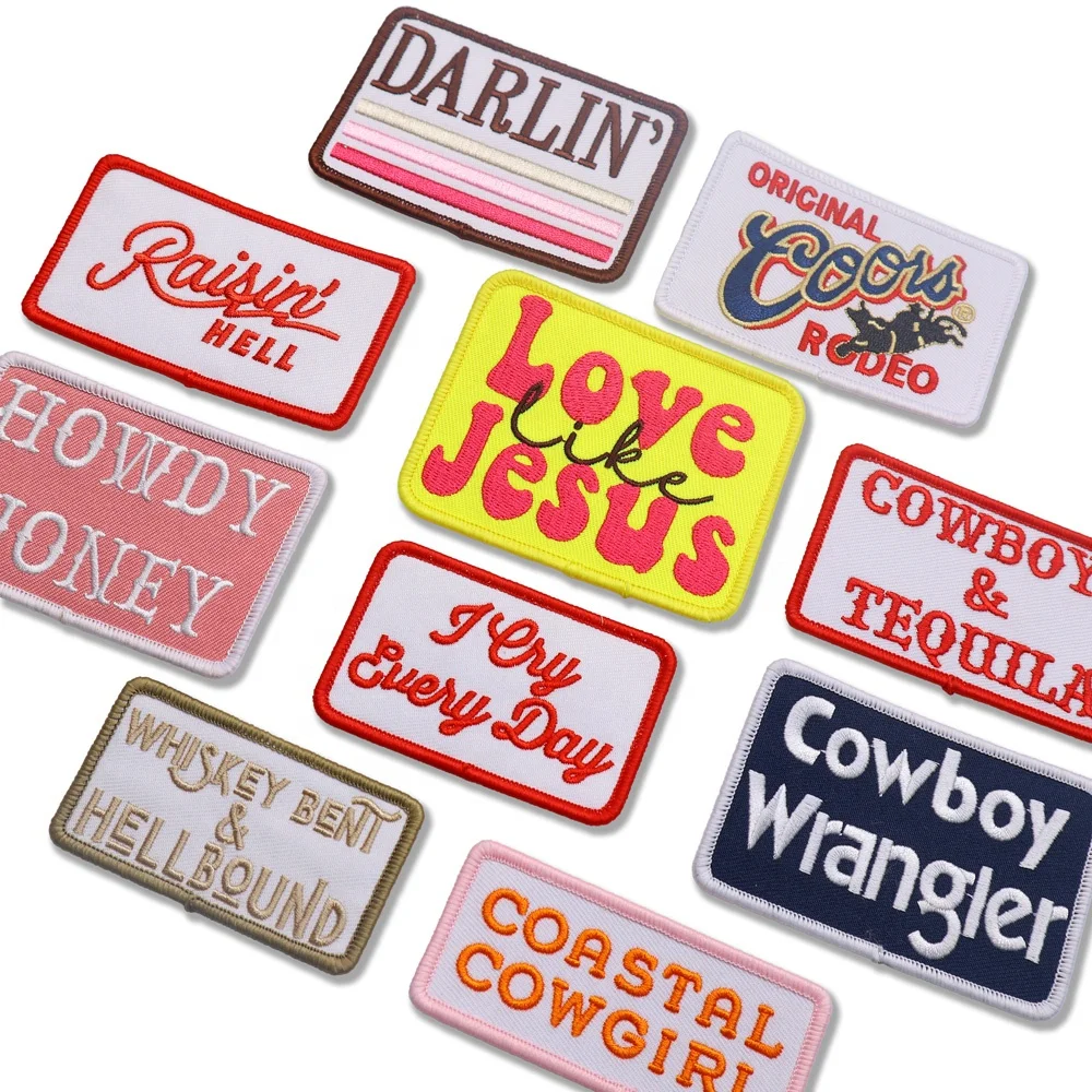 Wholesale Custom Full Embroidered Trucker Hat Logo Western Patch Cute Design Popular Hat Embroidery Patches Iron On