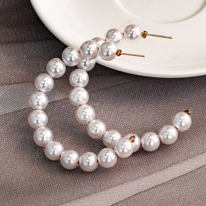 New Simple Plain Gold Metal Pearl Hoop Earrings For Women Unique Statement Big earings Fashion Party