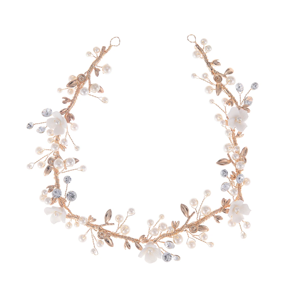 Women Crown Headpiece Pearl Headpiece  Fashion Ceramic Flower Bridal Headpiece