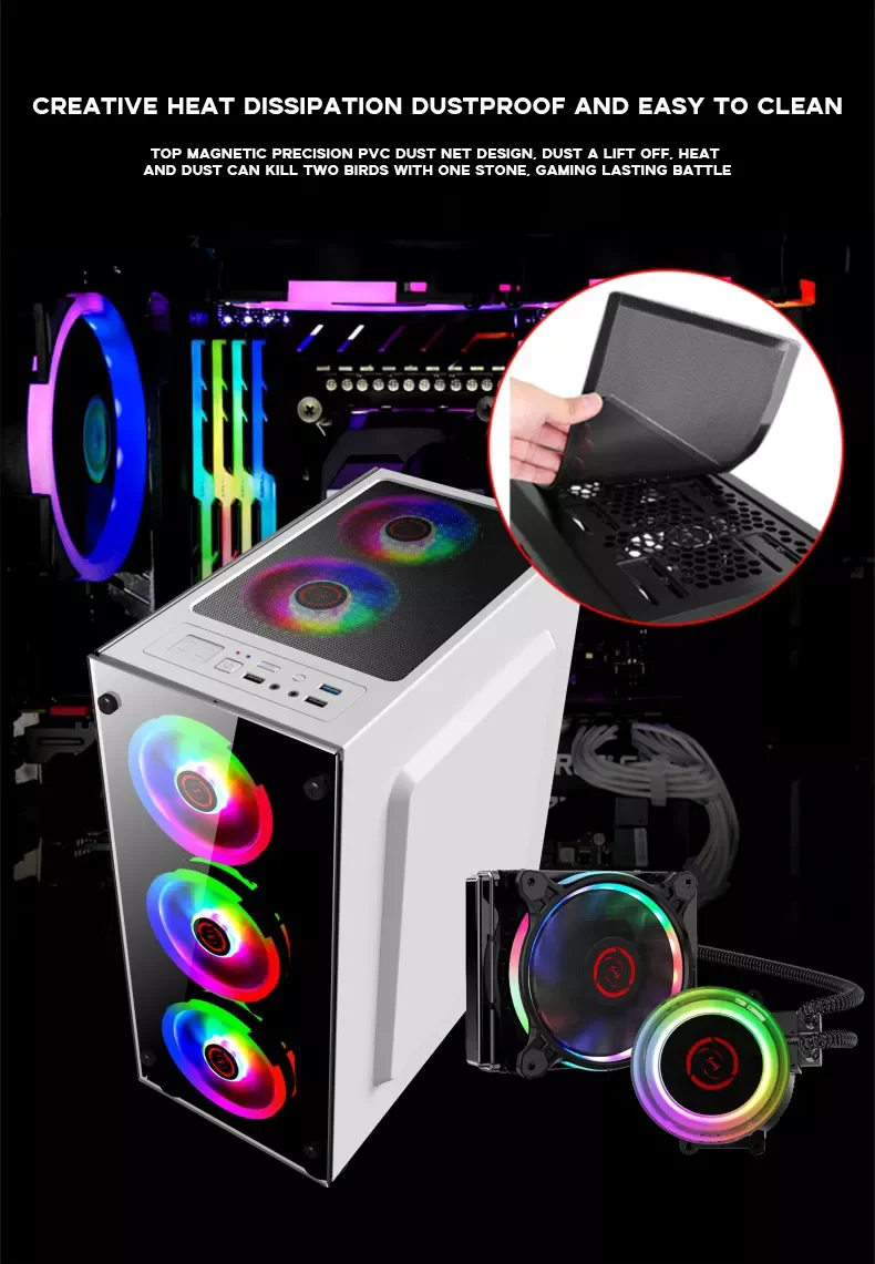 YYC in stock table pc computer case Mini SECC Mid Tower PC Computer Case RGB Tower pc case with rgb fans