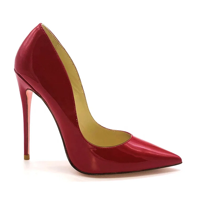 Beautiful elegant ladies pointed toes 12cm high heel patent leather sexy women pump thin heel shoes wholesale