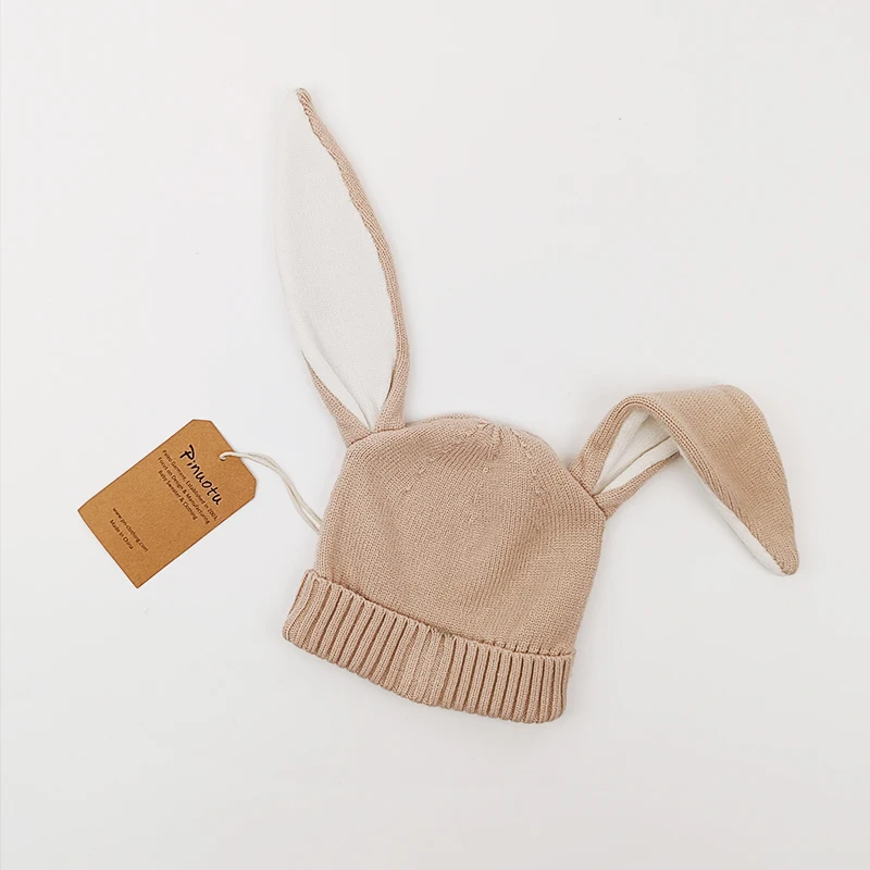 Pinuotu Baby Knitted Beanie Soft Toddler Winter Hats Cotton Knit Headwear Cute Bunny Long Ears Children Beanies