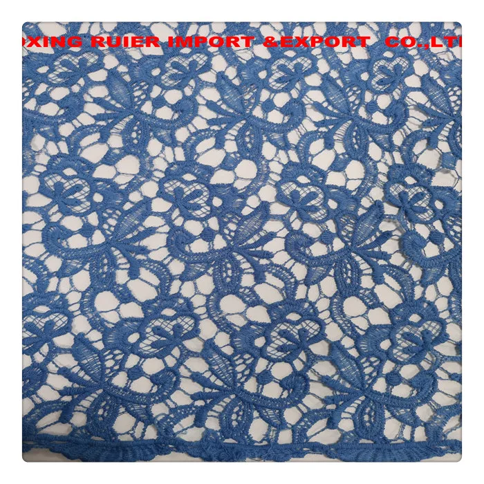 royal blue guipure poly fringe knitting fabric embroidery fabrics for clothing material