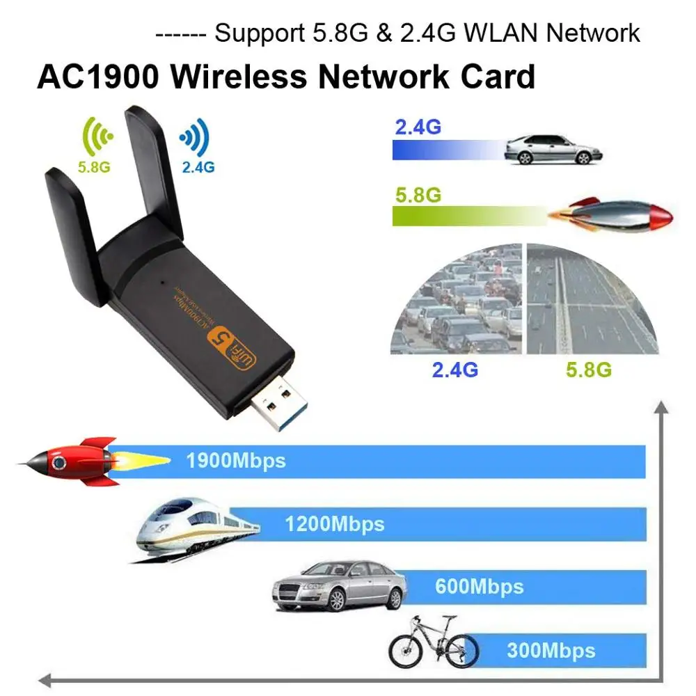  Высококачественный WiFi1900Mbps адаптер 2.4GHz5.0GHz Внешняя беспроводная сетевая карта двухдиапазонный Wifi приемник для настольного