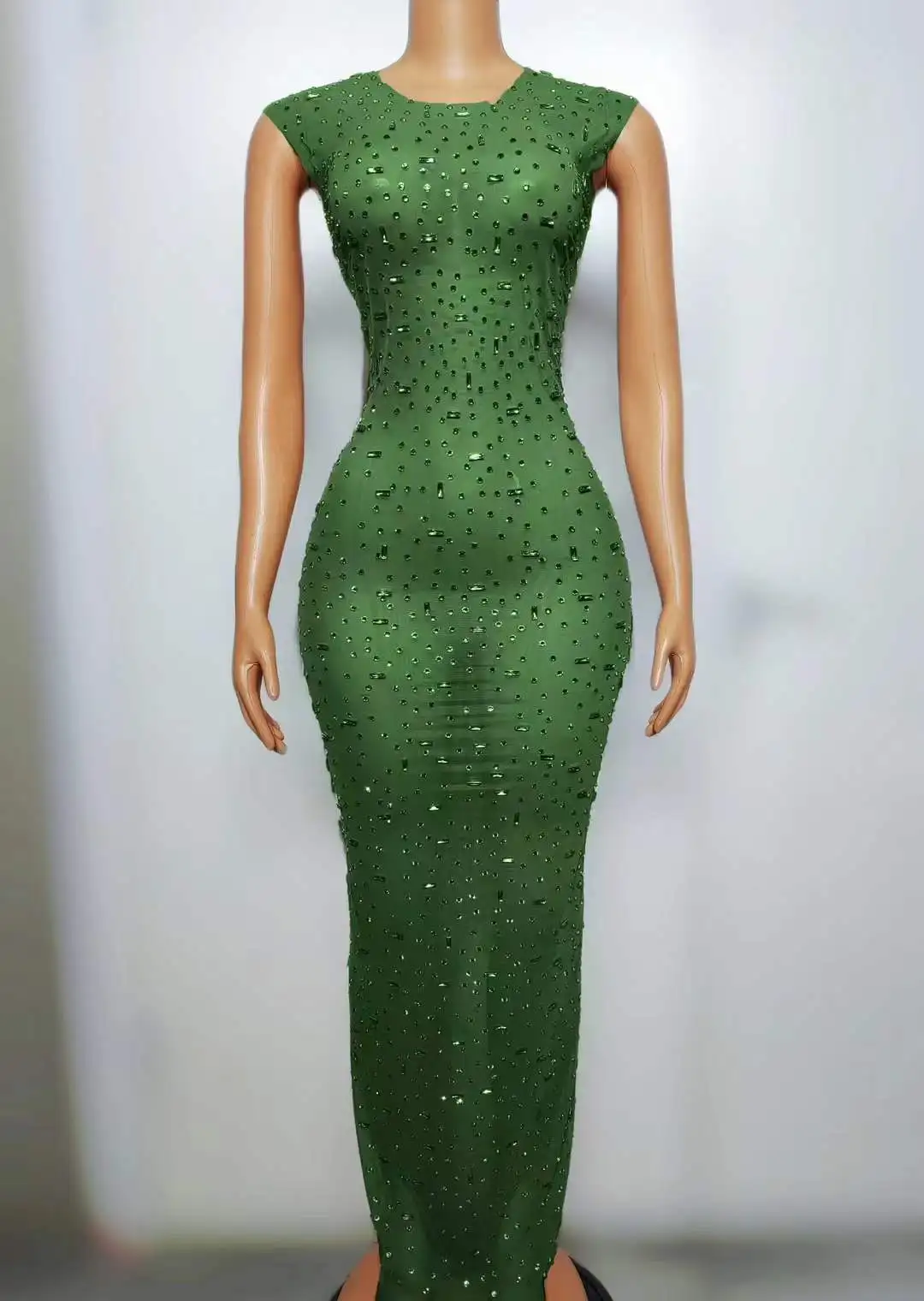 Ocstrade Fashion 2024 Shiny Sequins Women Dress For Stage Sleeveless Sexy Transparent Bodycon Slit Maxi Performance Dress