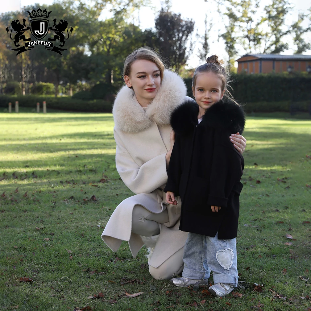 2024 european winter cape women wool double-sided cashmere coat fox fur fur hooded cloak wool cashmere coat