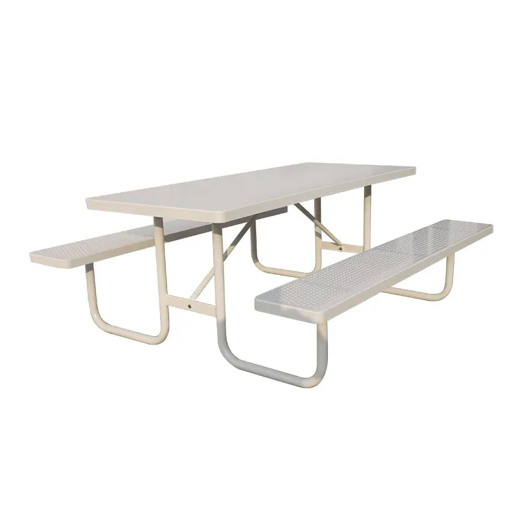 outdoor public commercial rectangle 6ft 8ft steel picnic table with bench restaurant outside metal table and chair for event