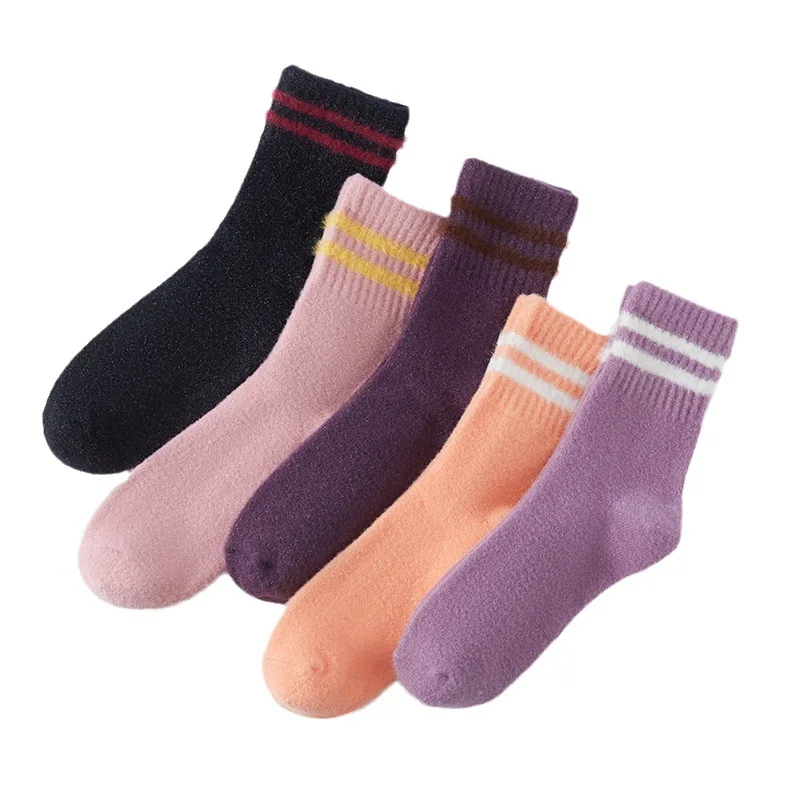 KTS146 Customize Made Your Logo Crew Sox Preppy Style Solid Color Thick Gold Silver Glittering Stripes Winter Warm Wool Socks