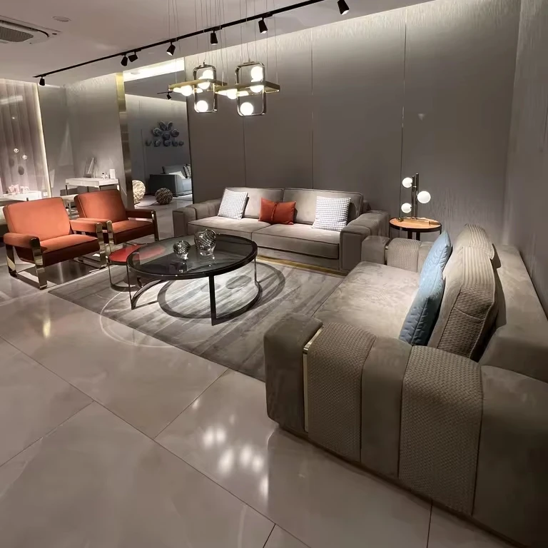 BV Weaving Process Frosted Cowhide Sofa High-End Italian Luxury Living Room Furniture for Villa Living Room