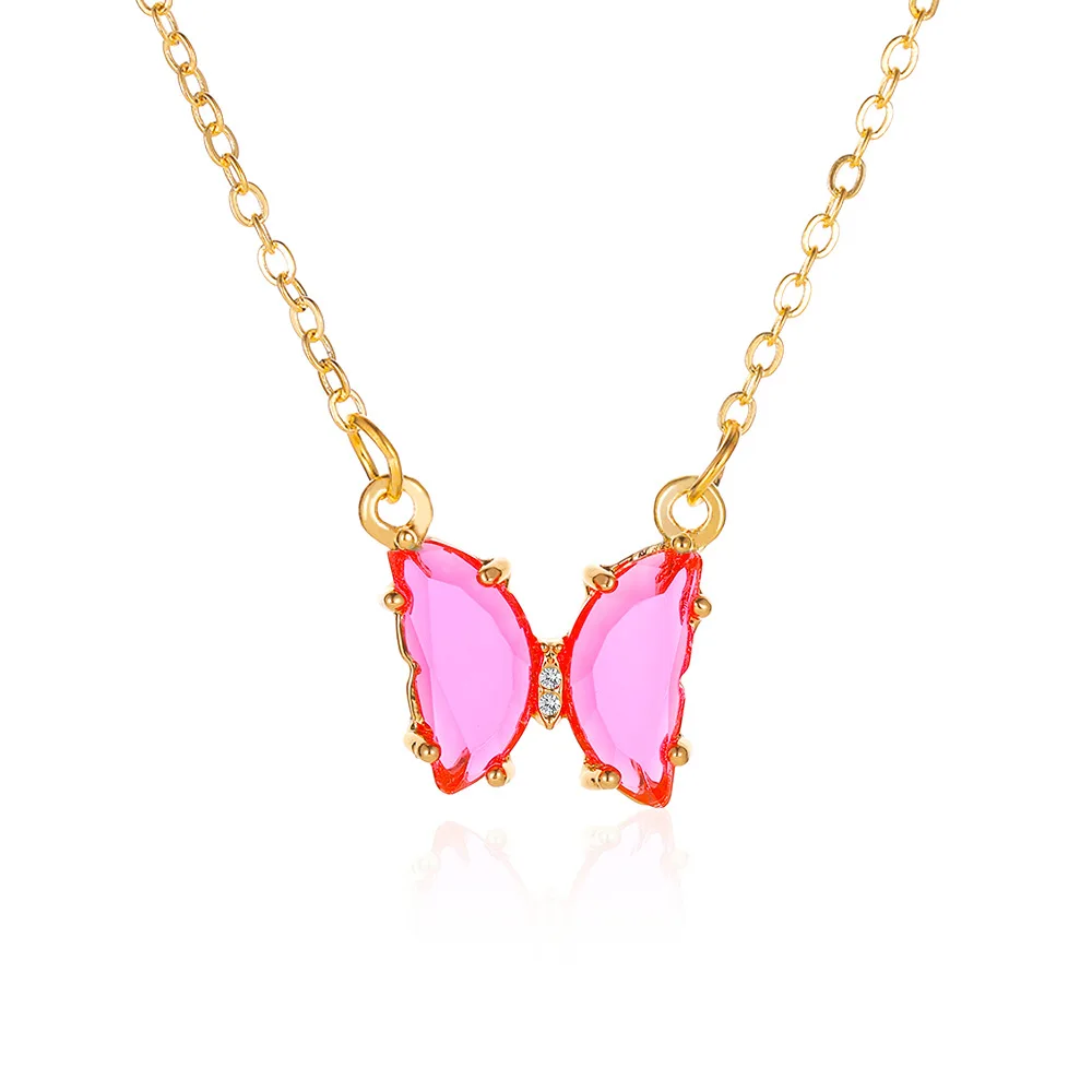 Glass Crystal butterfly Necklace Dream Through Color Clavicle Chain Choker