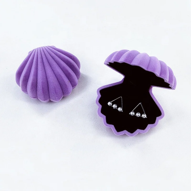 Ready to ship fancy ring earring necklace package box soft shell shape velvet jewelry box