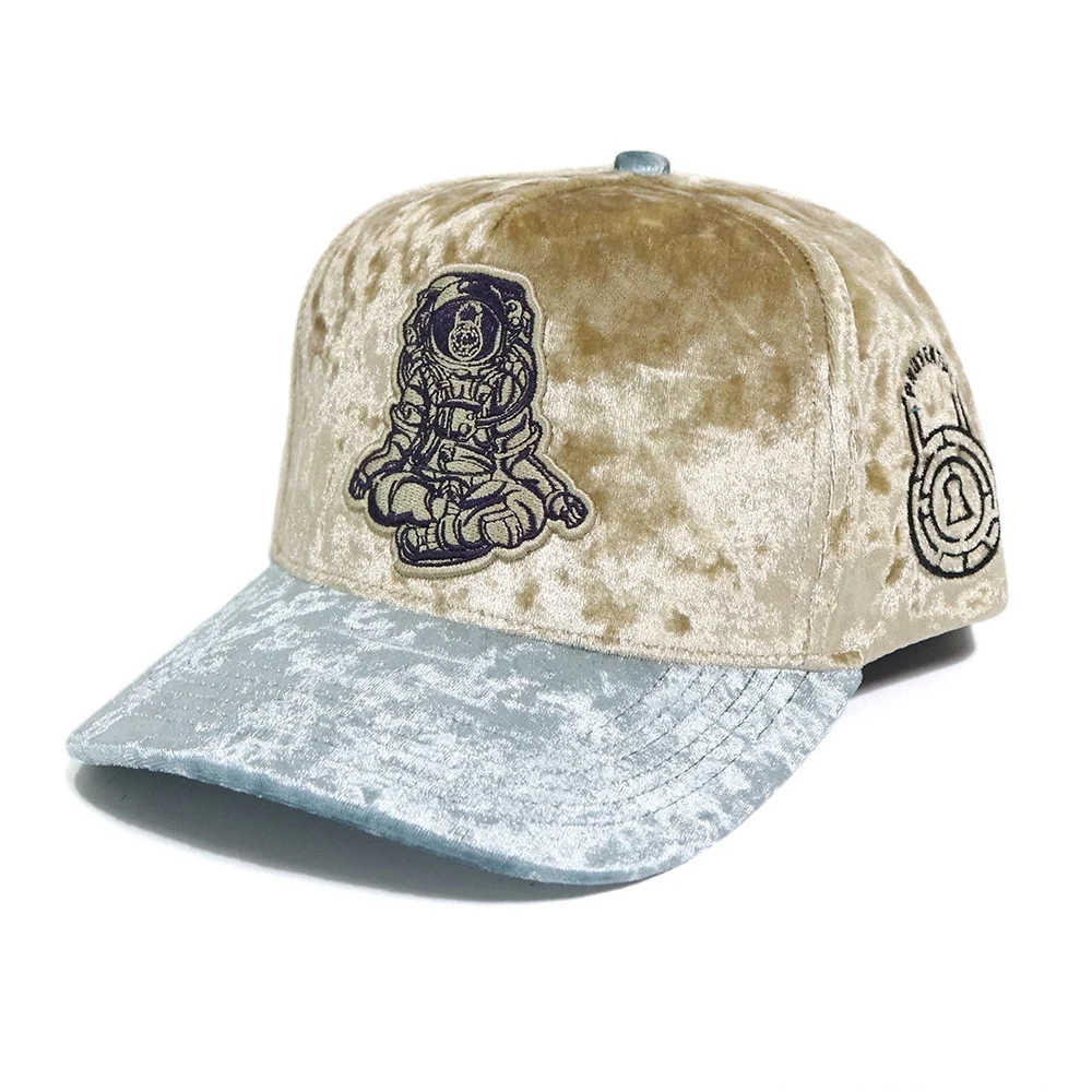 Most Popular Winter 5 Panel Snap back Hat,Blue Men Embroidery velvet fabric Customize logo A Frame caps style for out door