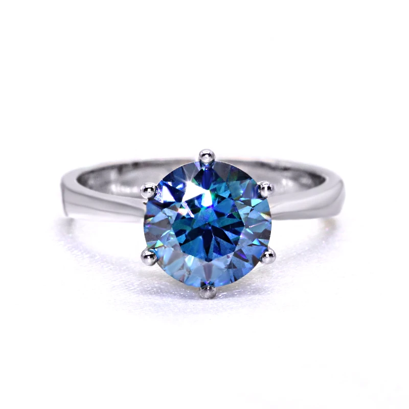 Fancy 1 carat /2 carat moissanite diamond ring women 925 sterling silver white whitd gold plated sapphire blue moissanite ring