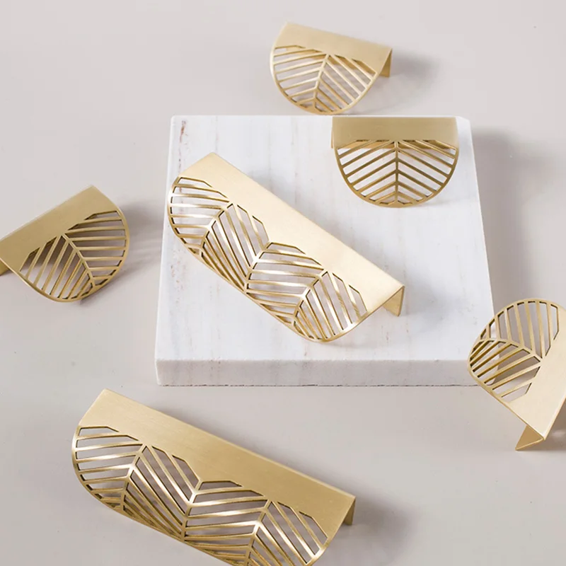 Simple Dark Pull Handle Leaf Original Design Brass Invisible Cabinet Wardrobe Furniture Drawer Pure Copper Gold Small Handle