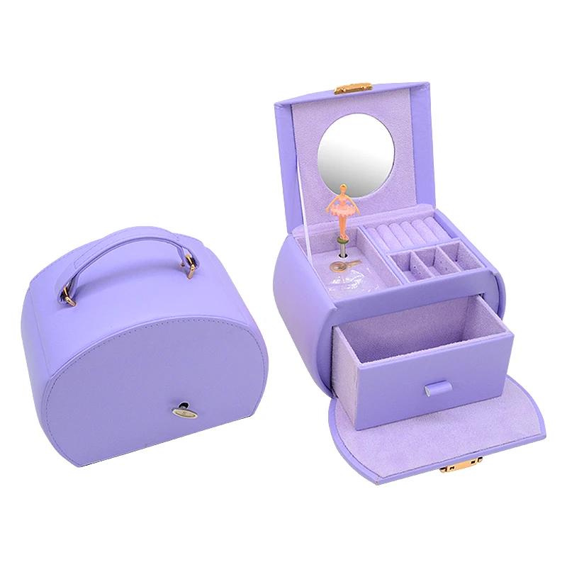 High Quality Velvet Necklace Musical Suitcase Luxury Travel Jewelry Storage Dancing Doll Music Box Girls