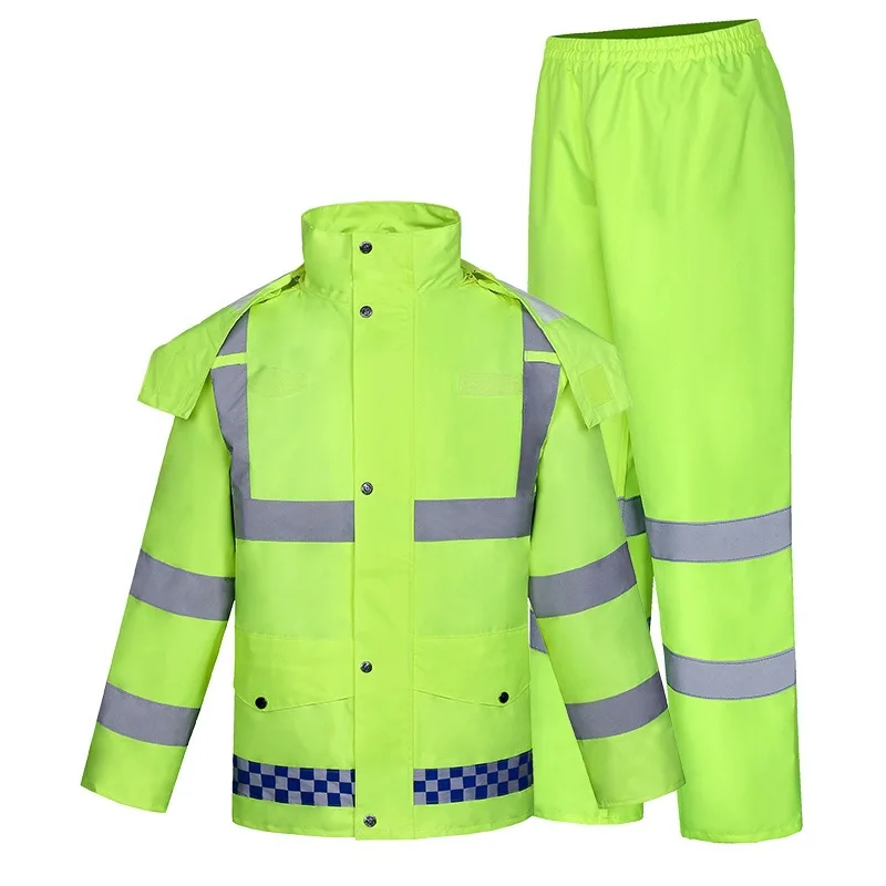 Wholesale Prevention Fluorescent Green Raincoat Rainpants Set Security Patrol Sanitation Raincoat