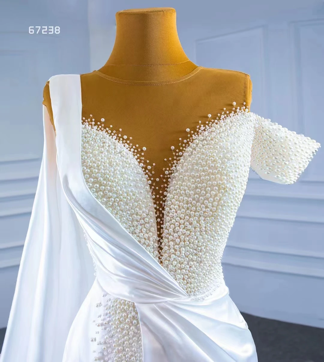 Feishiluo Luxury  Mermaid &shawl Wedding Dresses Sleeveless  Wholesale Pear Bead   Bridal Dress
