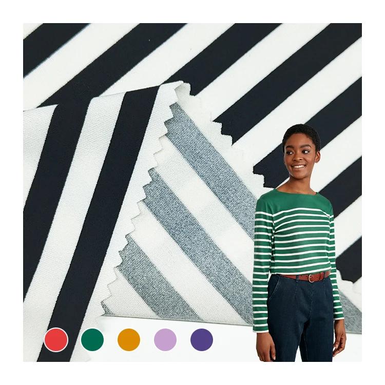 Soft T Shirt Fabric Stripe Material By Rolls, Black And White Recycled Polyester Stripe For Sale/