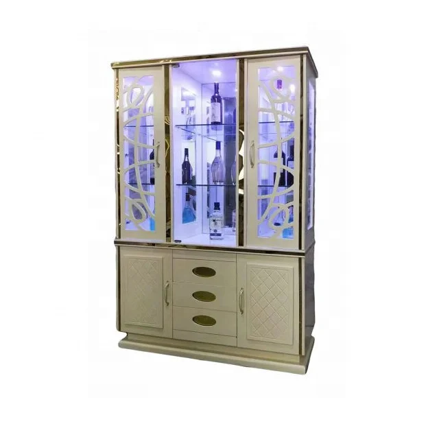 Classic Lockable Glass Display Cabinet Wooden Wine Cabinet for Home Living Room Furniture