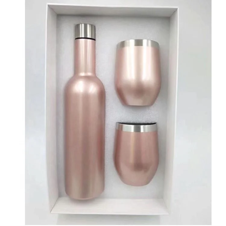 750ml Gift Set 12oz Egg shaped wine tumblers and Bottle stainless steel insulated vacuum double wall water coffee thermos mugs