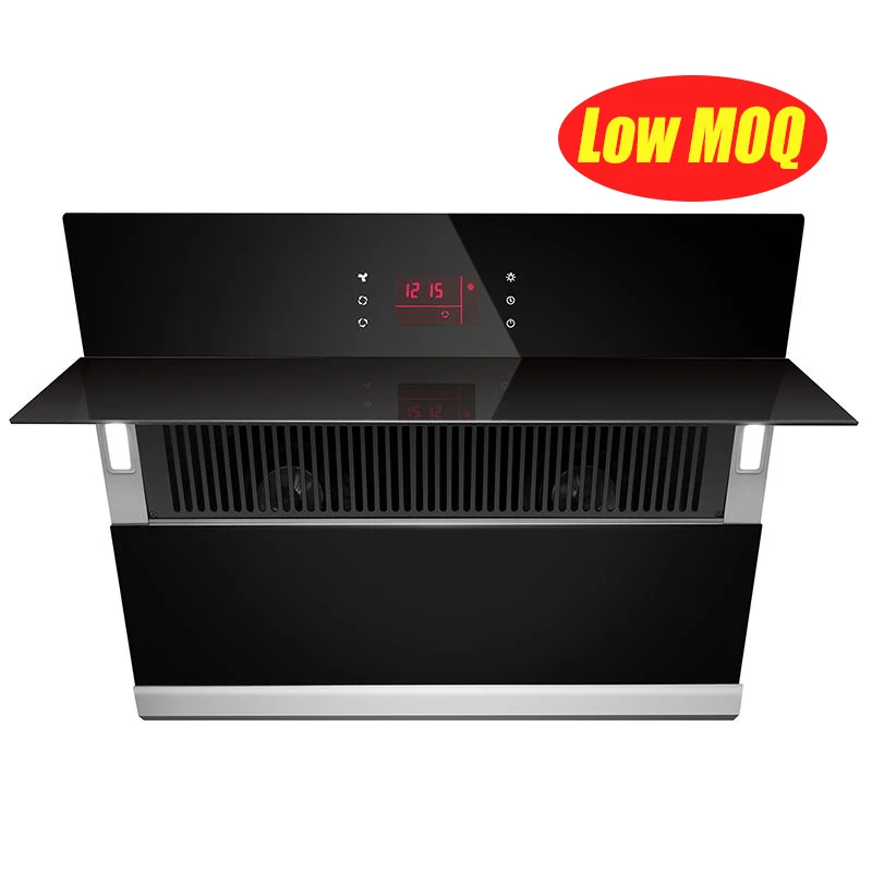 Modern design OEM Customize logo  Black temper glass Screen Touch auto heat clean range hood smoke suction electric chimney