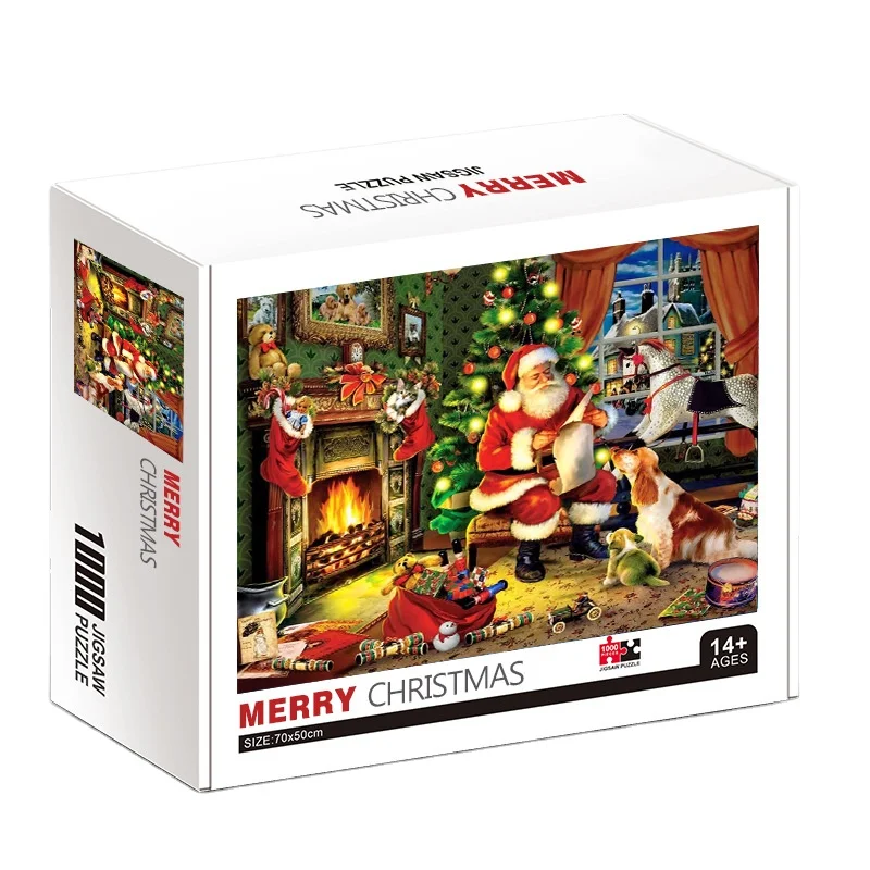Christmas Gift 1000 Pieces DIY Family Play Cardboard Frame jigsaw puzzle Merry Christmas Puzzle for Kids and Adult
