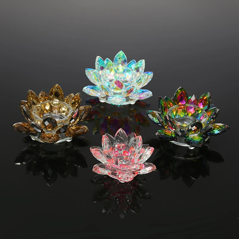 CJ-Hot Sale Colorful Crystal Tea Light Candlestick Holder Crystal  Flower Lotus Candle Holders