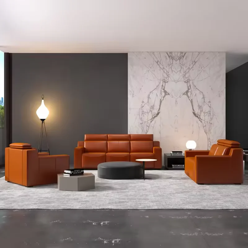 F201 High quality sofa chair Furniture set 3 4-seater couches hotel lobby Home Office Villa living room luxury leather sofas
