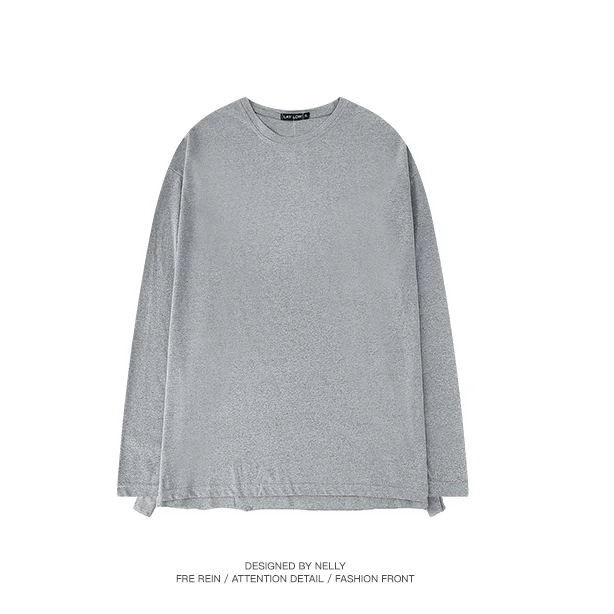 
Breathable 100% Cotton Oversized White T shirt Men O Neck Long Sleeve Spring Hiphop Fashion Tops Tee Split Hem TShirts For Men 