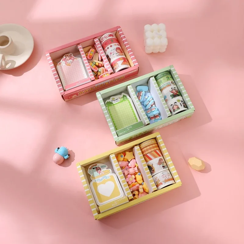 Cute kawaii Stationary Memo Pad Printing Stationary Gift Set Stickers Sticky Notes Adhesive Female Student Holiday Gifts