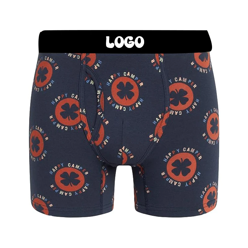 Club BOY Green Blue And Gray Colorful Cultural Brand Name Inspired Boxer Shorts With Wide Woven LOGO Waistband