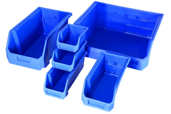 Large size plastic tool stackable and hanging storage bin for garage storage