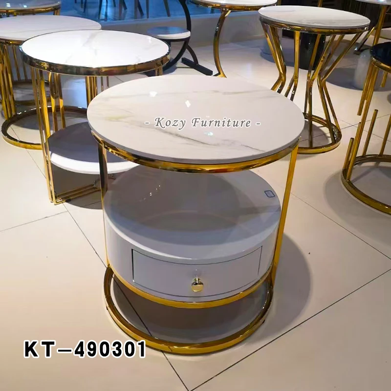 Chinese Modern Design Small Round Stainless Steel Coffee Tea Table for Living Room