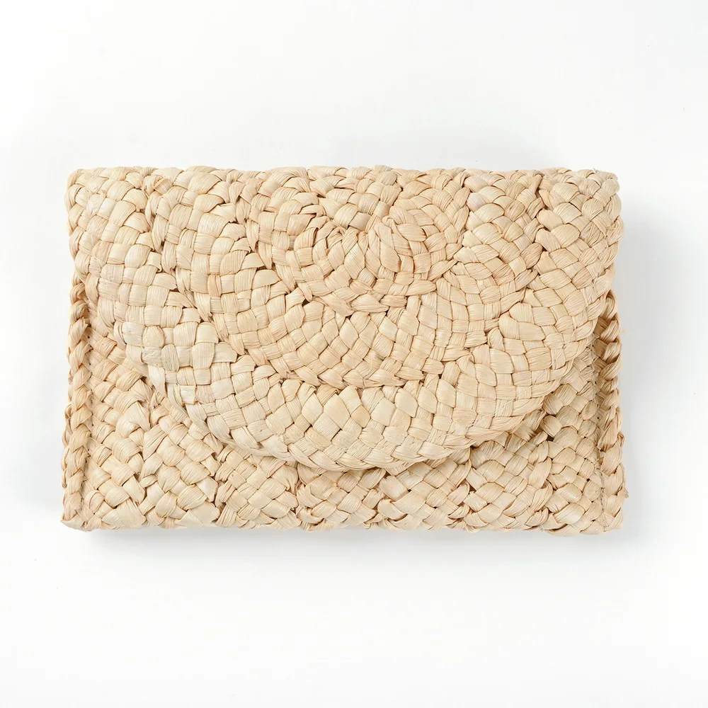 Women Straw Clutch Handbag Envelope Bag Hasp Beach Bag Woven Bag Purse Wallet