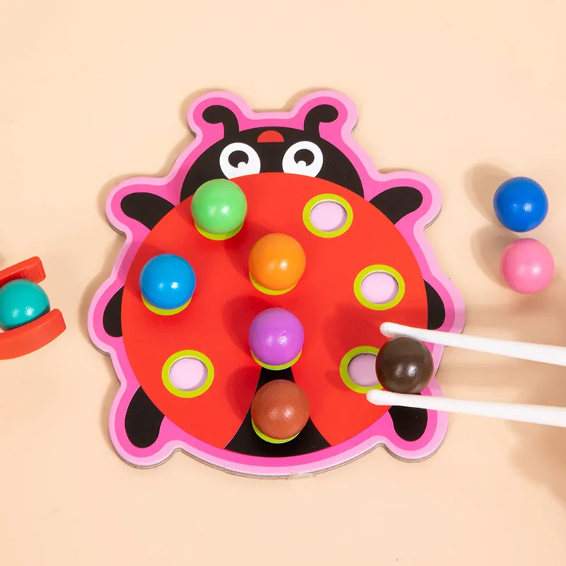 Wooden educational toy pincer bead game kids funny bead clamping game clip on beads hand eye coordination training