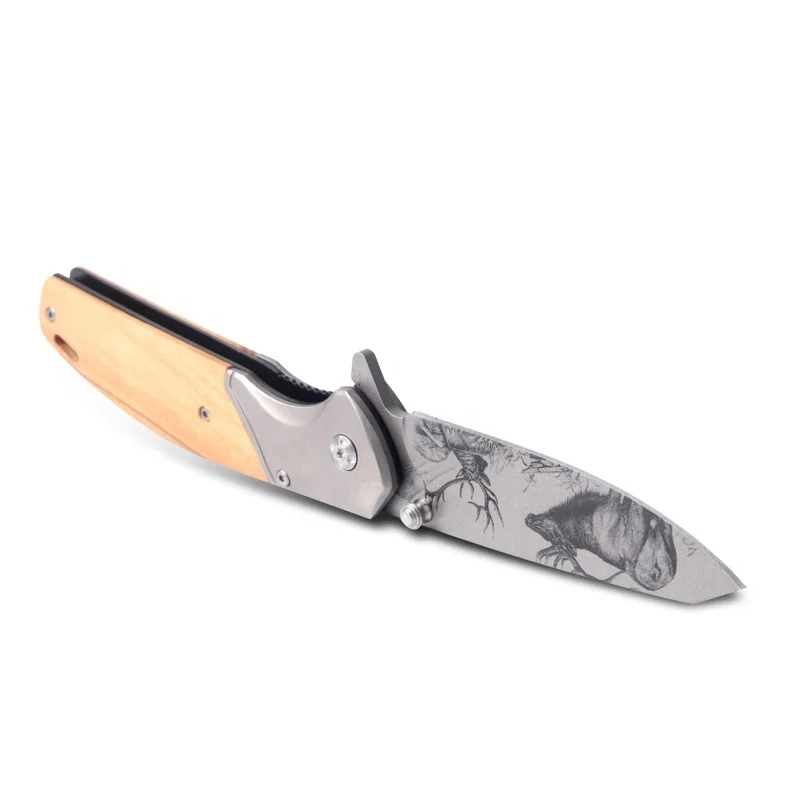 Keensun CL0655 Wooden Handle Folding Pocket Knife for Survival Combat Knife Steel Quick-change Aluminum