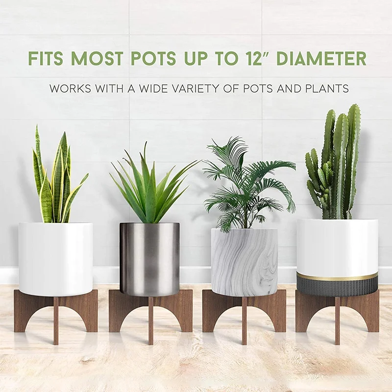 Wholesale mid century flat arch design acacia wooden indoor plant stand