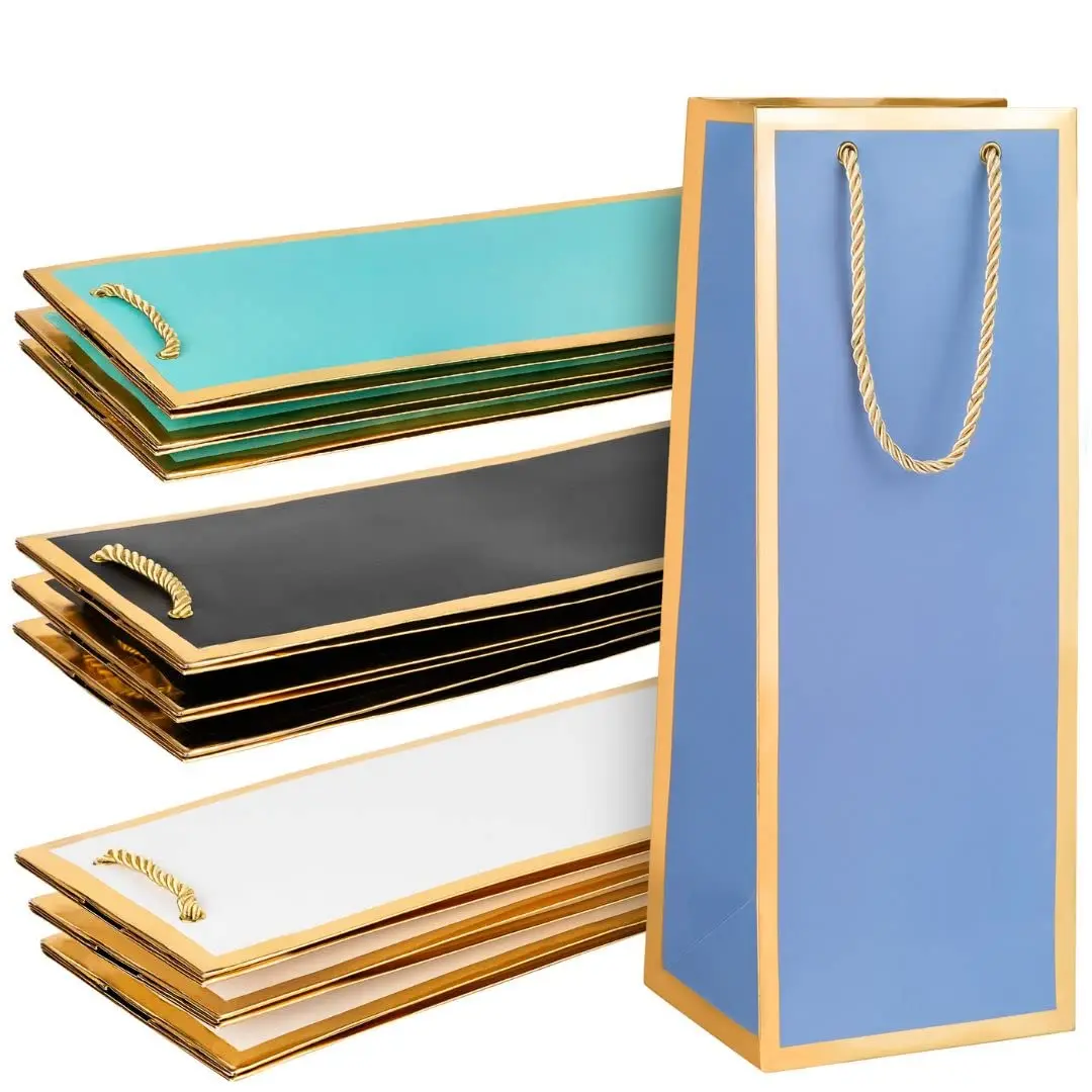 Custom Print Bottle Gold Foil Wine Bag with Rope Handles