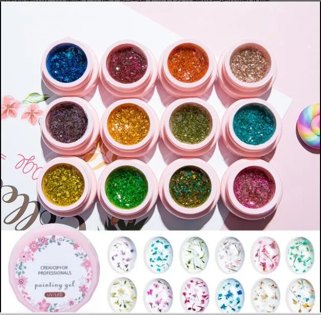 Private Label Nail Gel Polish Factory Led Lamp OEM 13 Colors Natural Plant Dry FlowerJapanese Petals Phototherapy Nail Glue UV