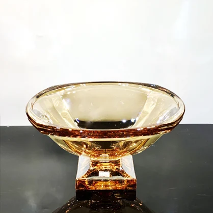 popular design decorated crystal glass fruit bowl, bohemia crystal bowl, glass tableware with color and gold