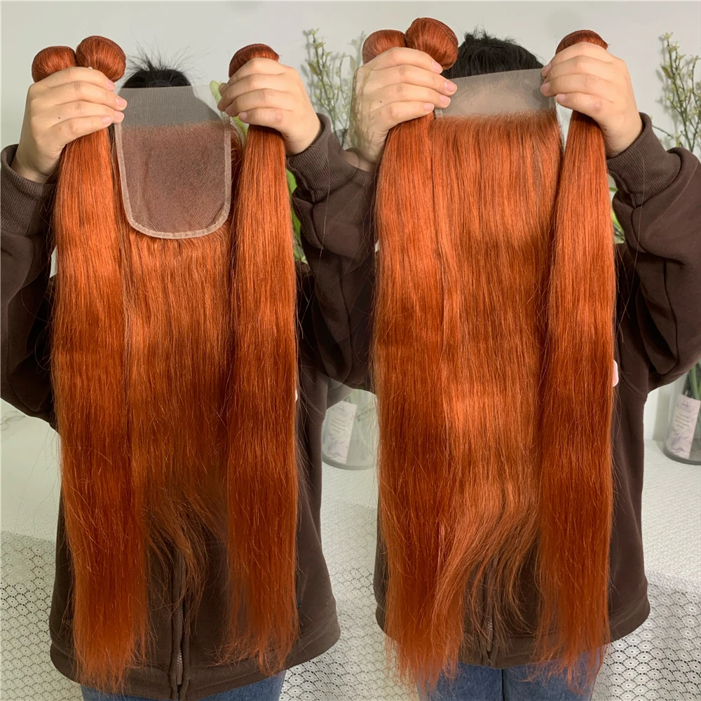 Коричневые волнистые человеческие волосы Auburn, пучки с застежкой, бразильские 3 пучка с кружевной застежкой 4x13, человеческие волосы Remy для наращивания